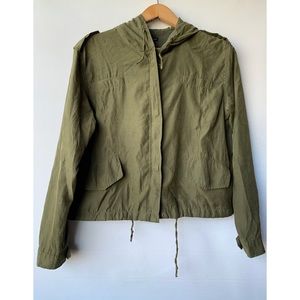 COPY - Brandy Melville soft hooded crop jacket in army green. Made in Italy.